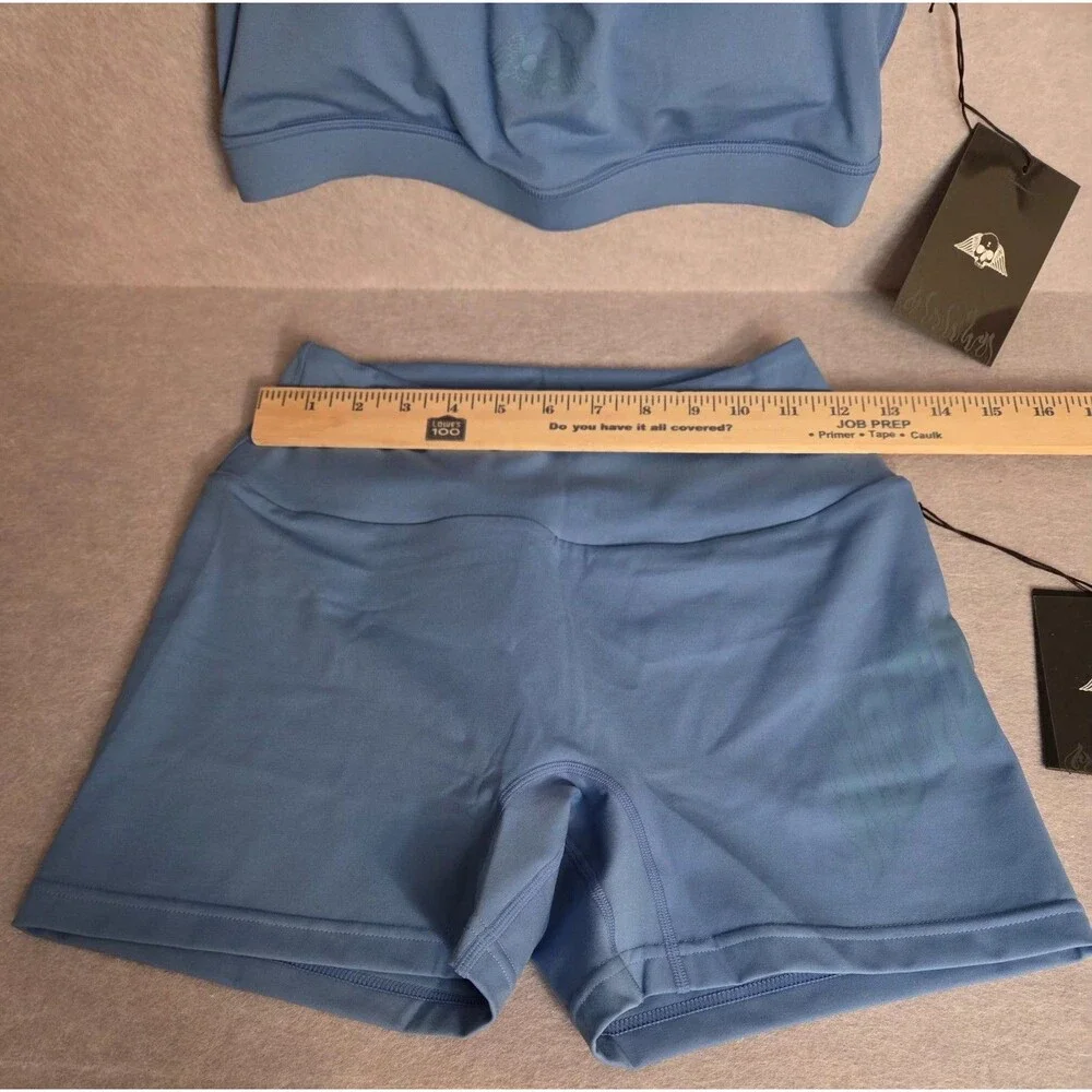 CIVIL REGIME No Tomorrow Women's Sz M Blue Sports Bra Shorts 2 Piece Set NWT